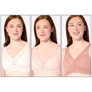 Maya J Women's Plus Sz Bra 2X Breezies Soft Support Lace Wirefree Pink A705451